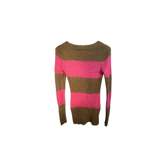 Arizona Womens Knit Sweater Y2K Style Pink & Brown Striped Long Sleeve S - Picture 3 of 5